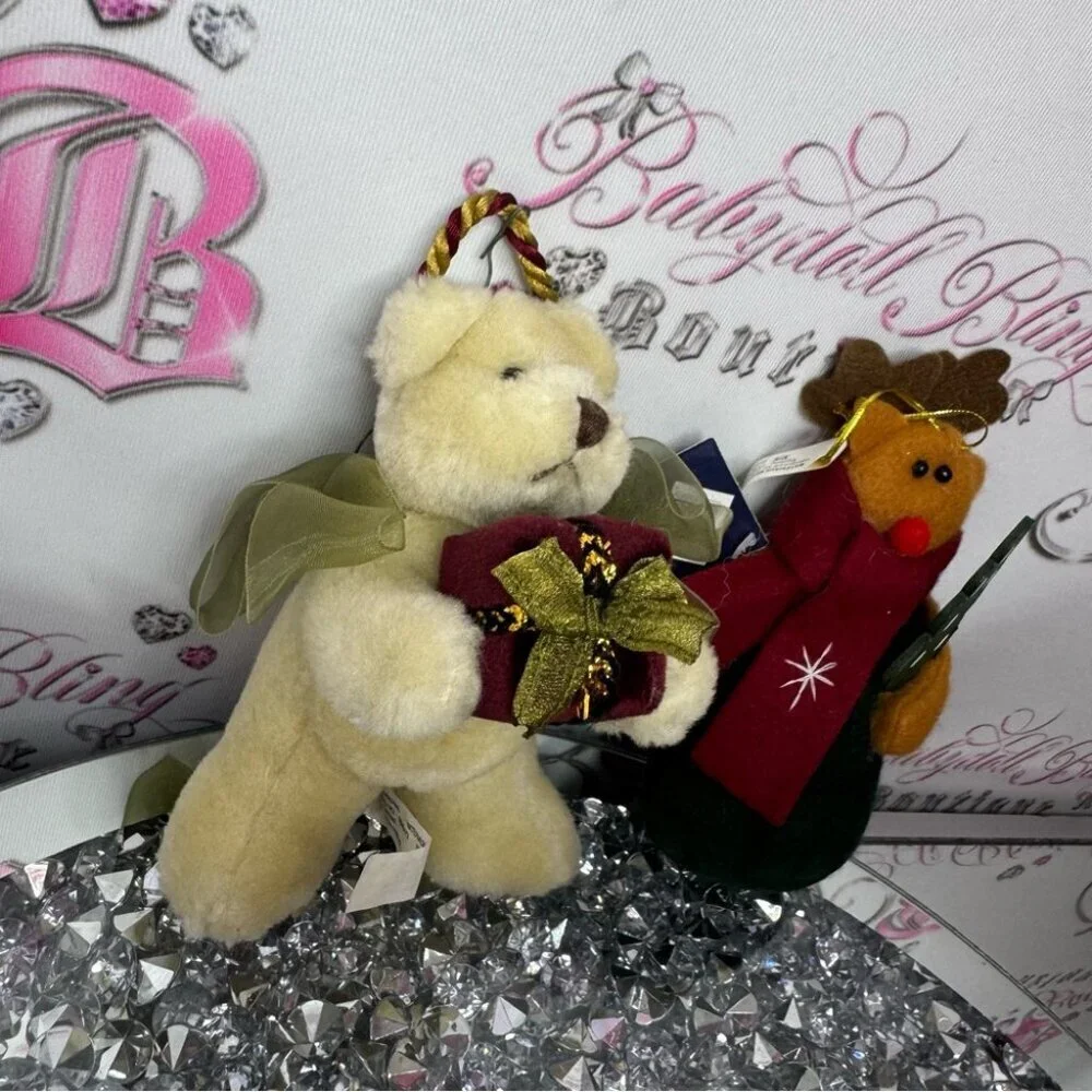 2 Christmas ornaments plush animal bears teddy cute winter outfits new with tags